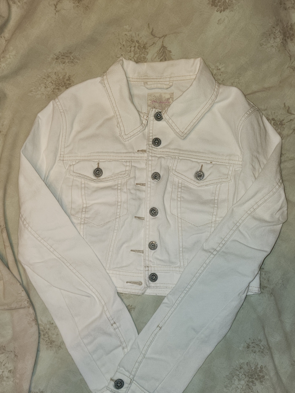 Free People White Cropped Denim Jacket